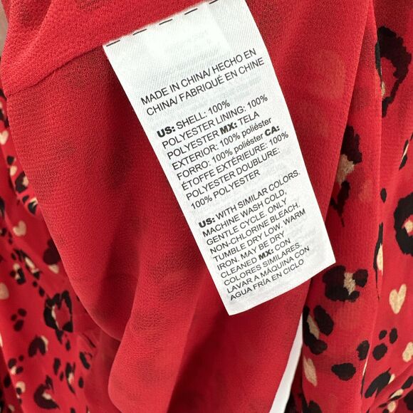 Chico's Blouse Womens Medium Red Heart Leopard Print Button Up Shirt Tie Front - Picture 8 of 10
